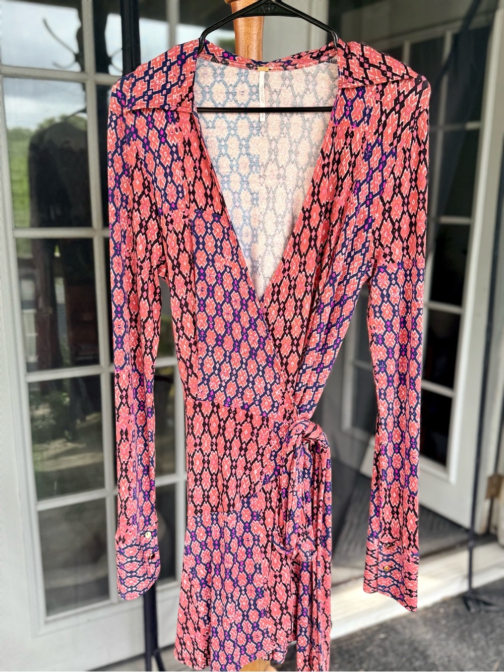 Free People Pink and Purple Long Sleeve Wrap Dress